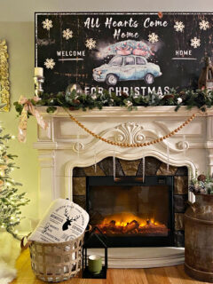 cozy Christmas mantel with pink and gold