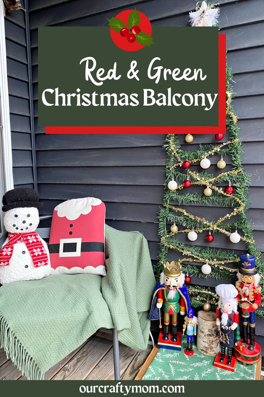 red and green Christmas balcony pin