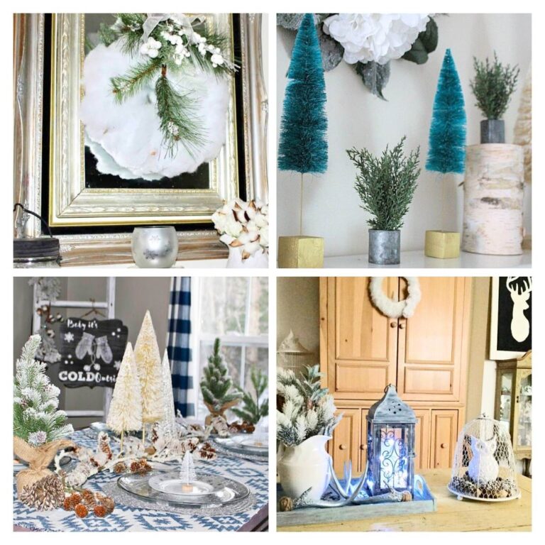 4 image collage with winter decorations