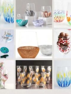 collage with 9 diy wine glass painting ideas