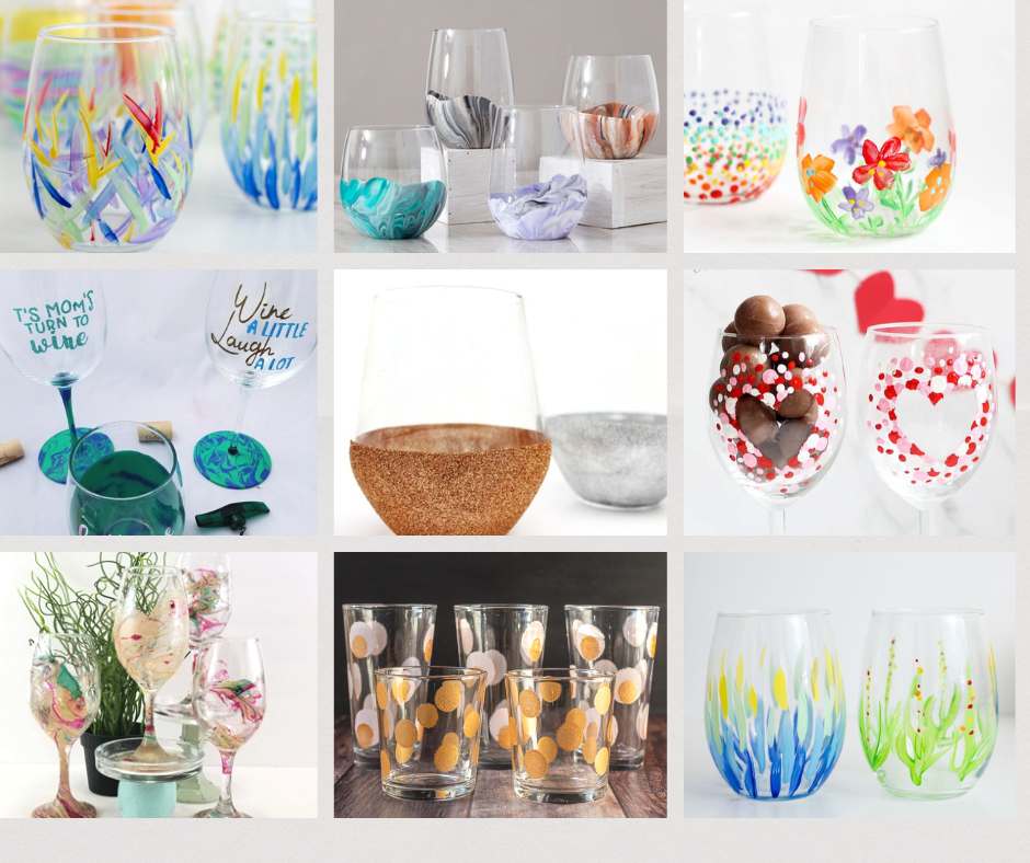 feature image collage hand painted wine glasses