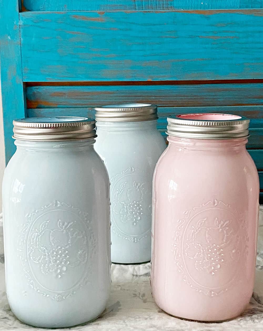 pink and blue painted mason jars for spring