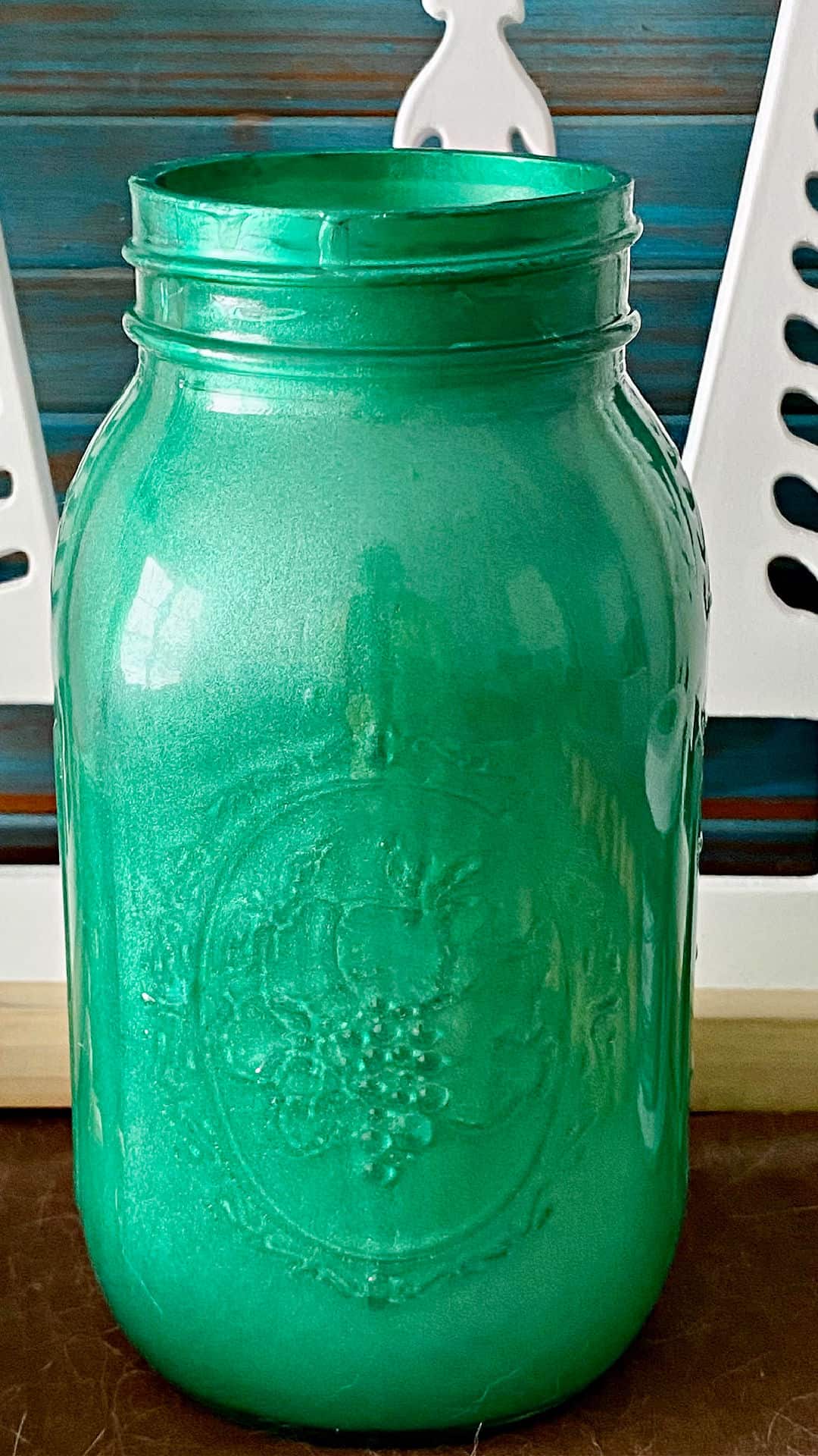 green painted mason jar