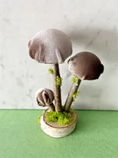 diy velvet mushroom on wood base