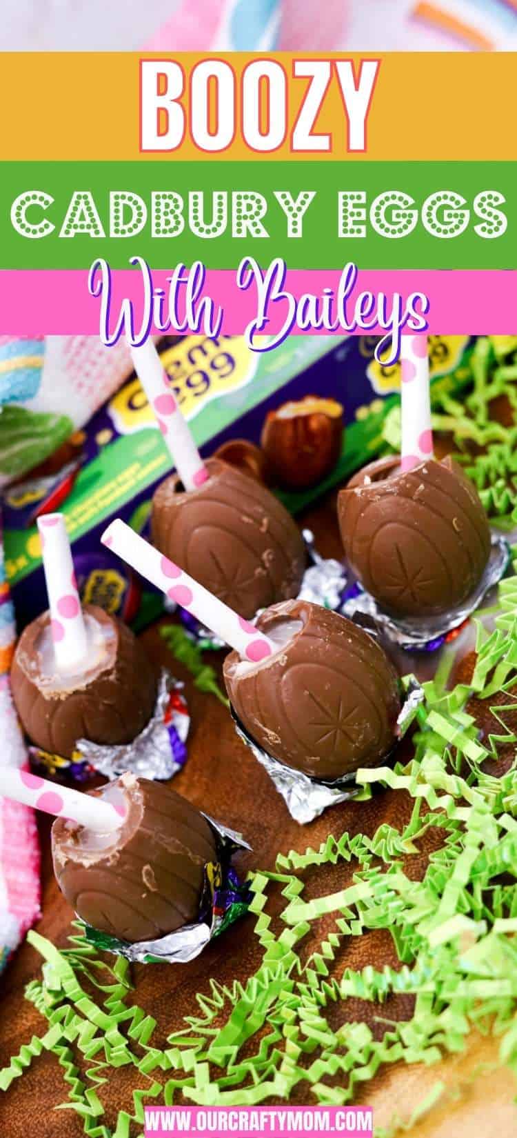 boozy cadbury eggs shot pin collage with text