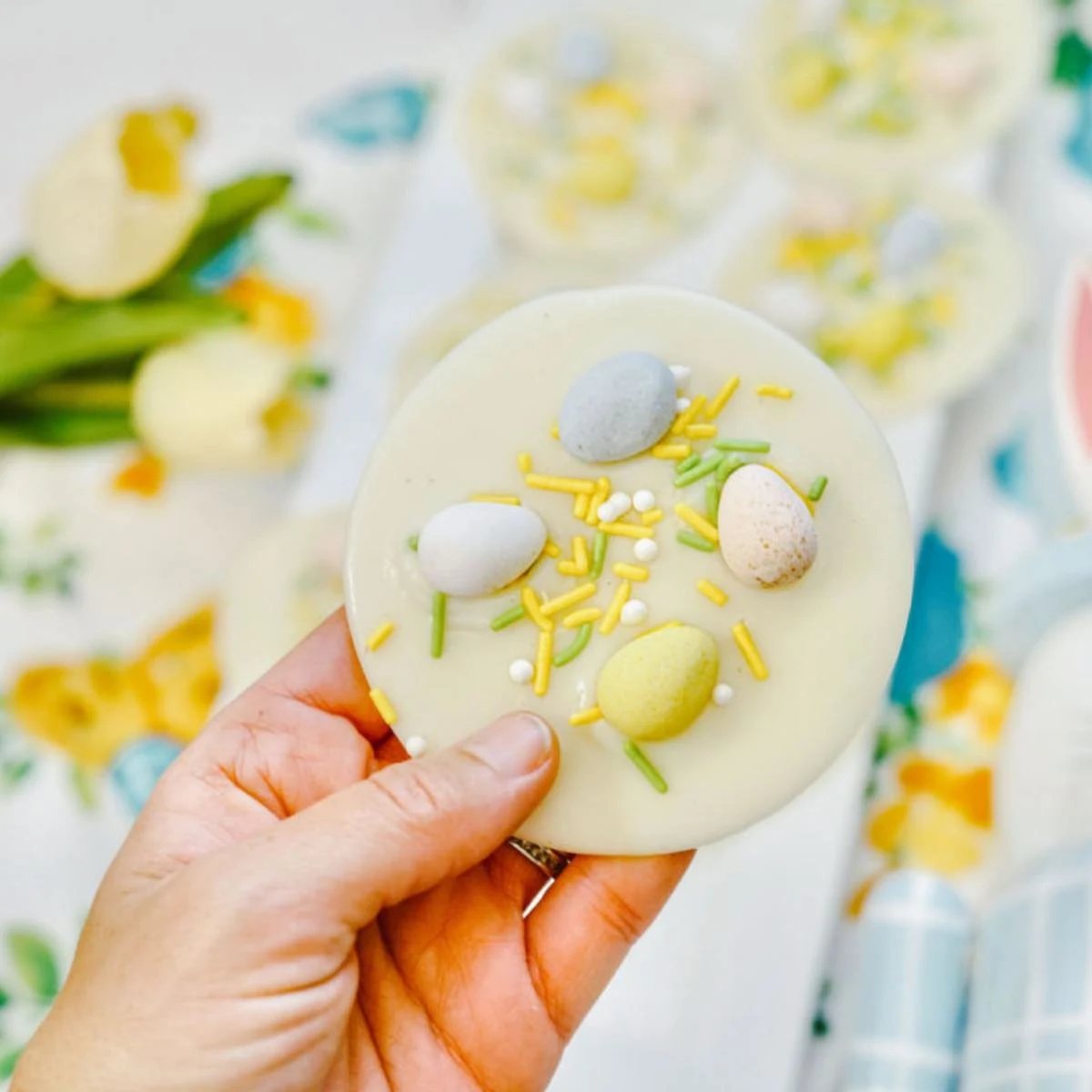 Cadbury Mini Eggs Candy Bark in cookie shape