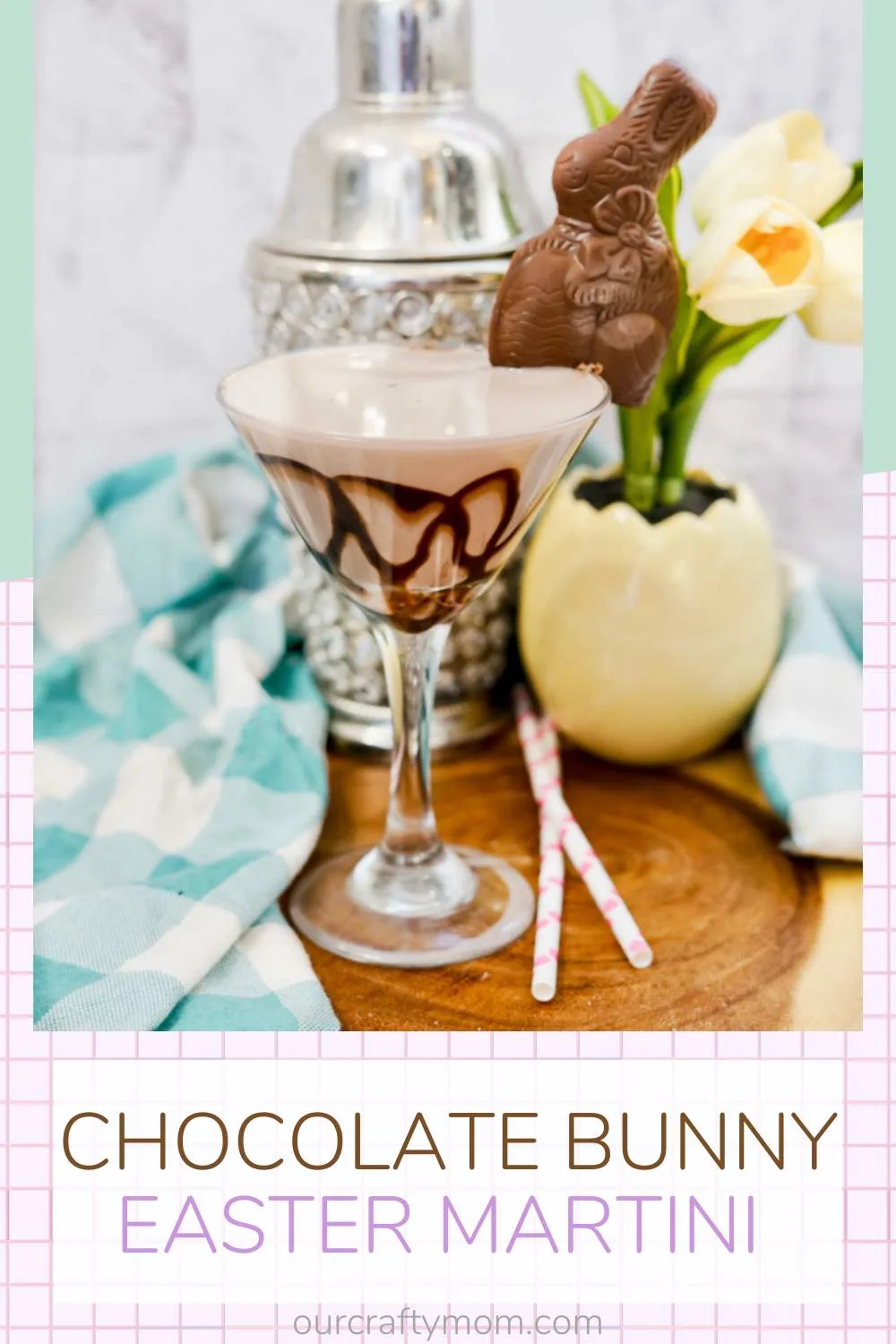 chocolate bunny martini pin image with text