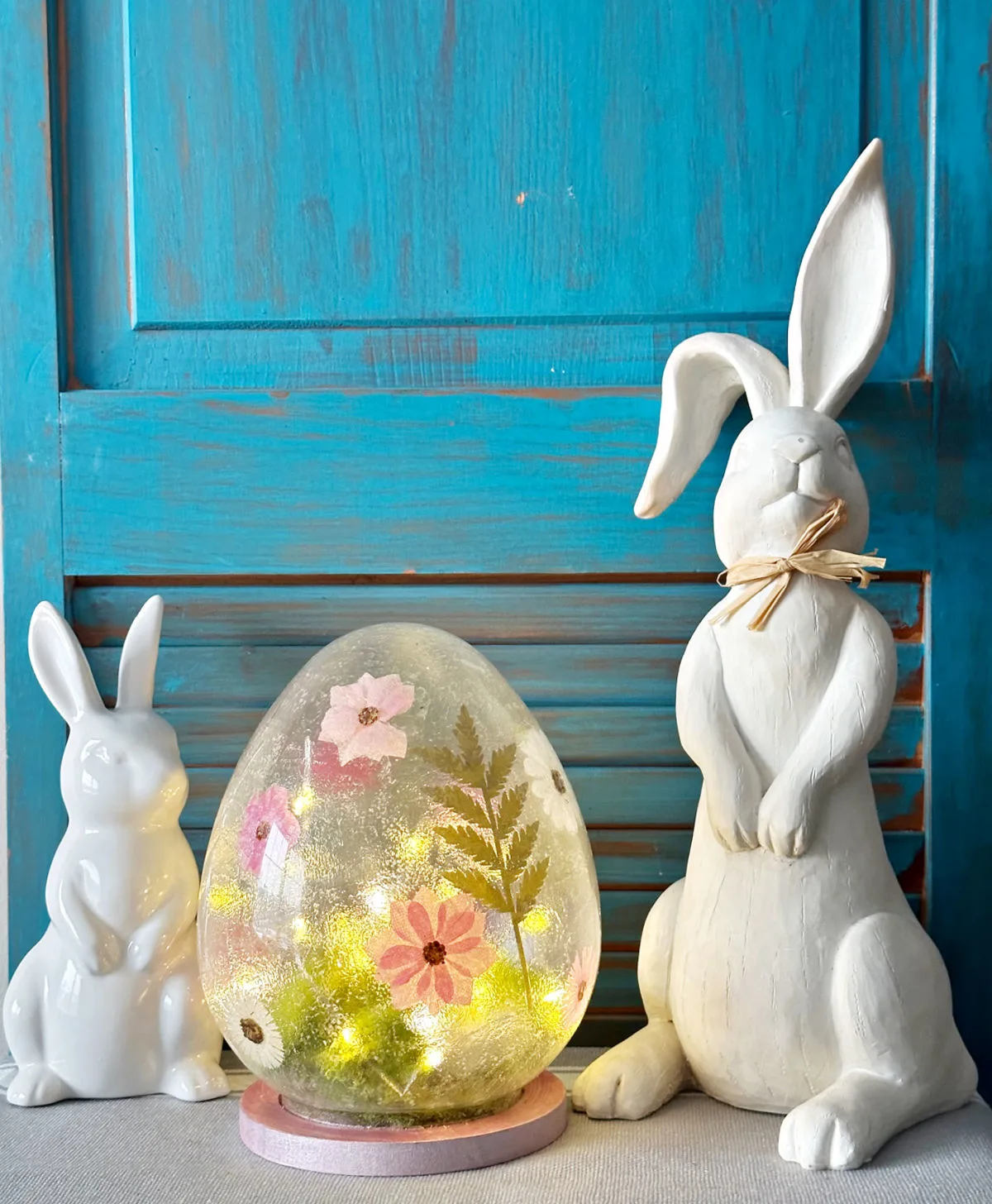 glass cloche egg with fairy lights