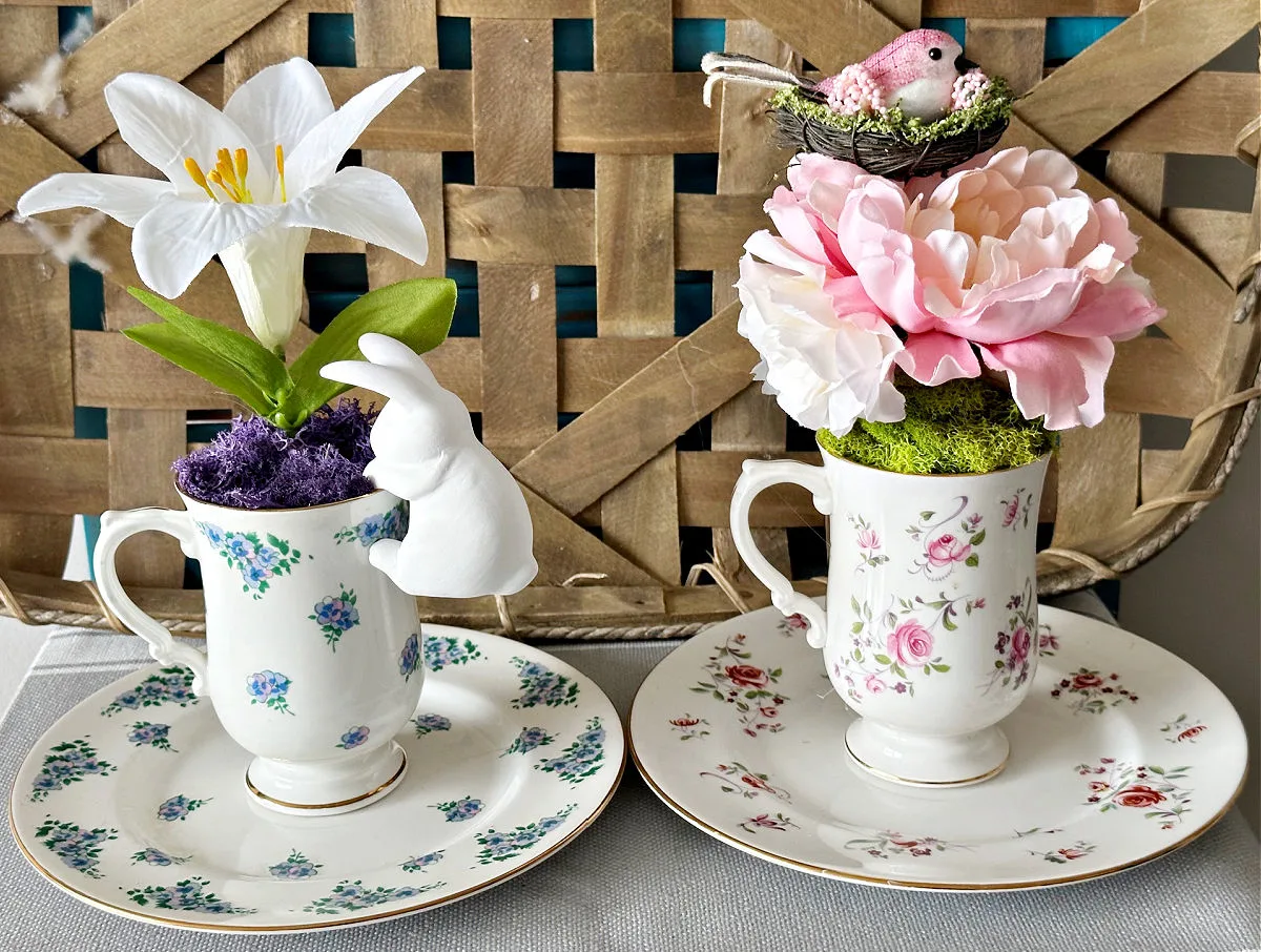 tea cup planters with bunny