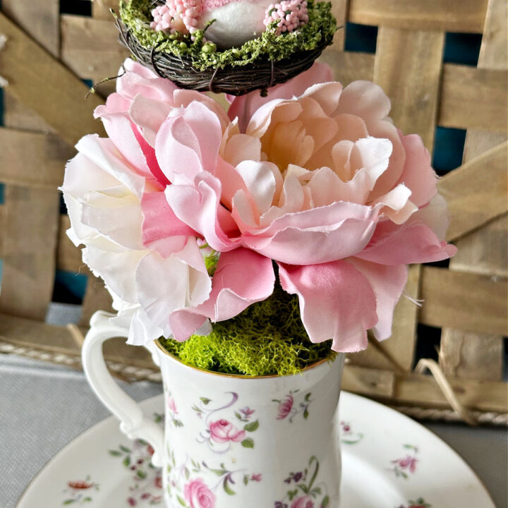 spring tea cup planter with bird