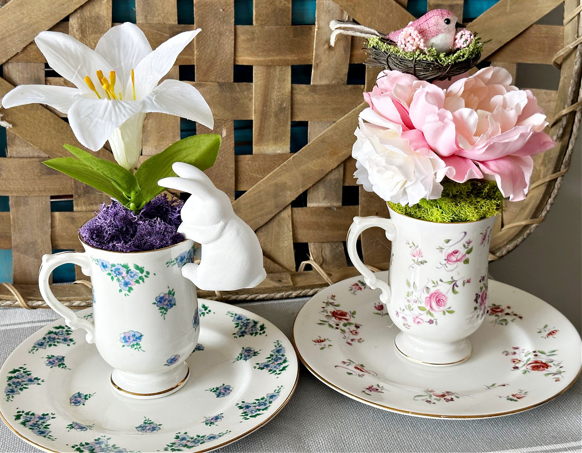 easter tea cup planter favor idea