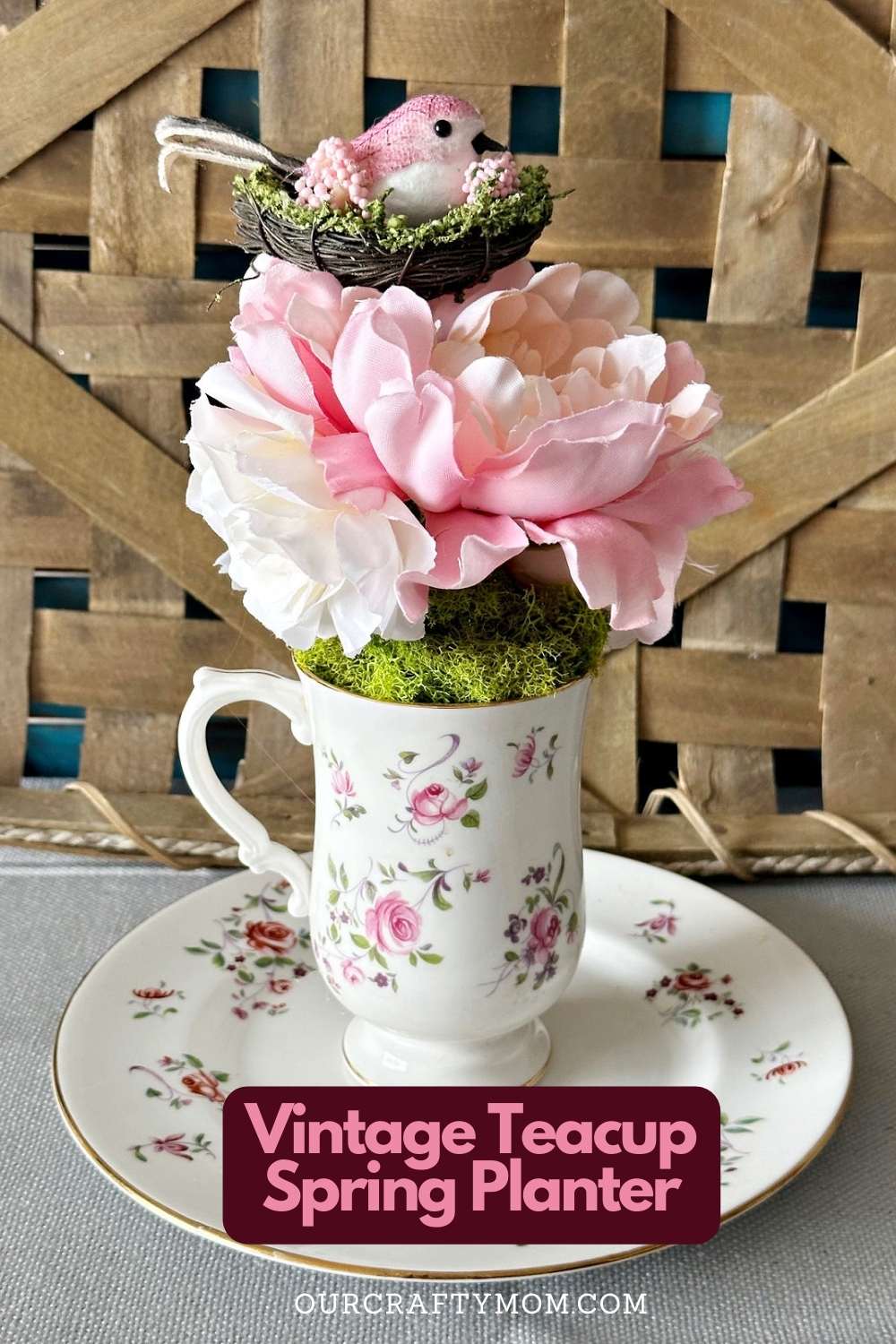 tea cup planter with bird