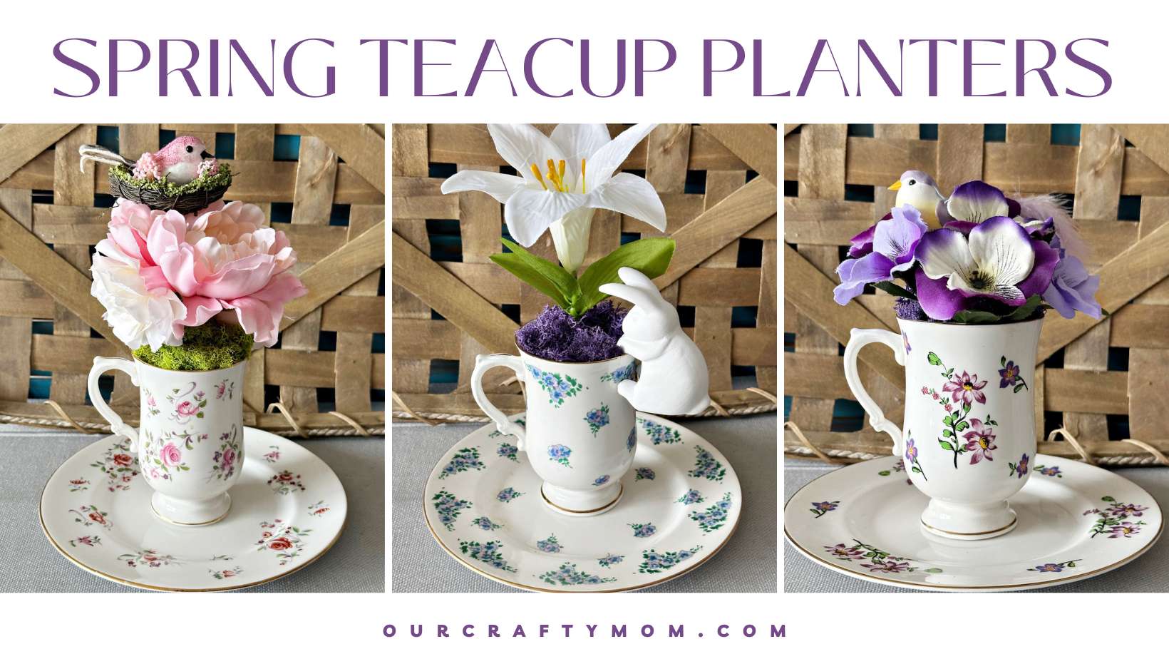 spring teacup planters for spring collage