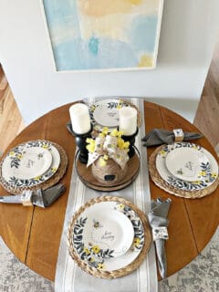 overhead view of table setting with decocrated