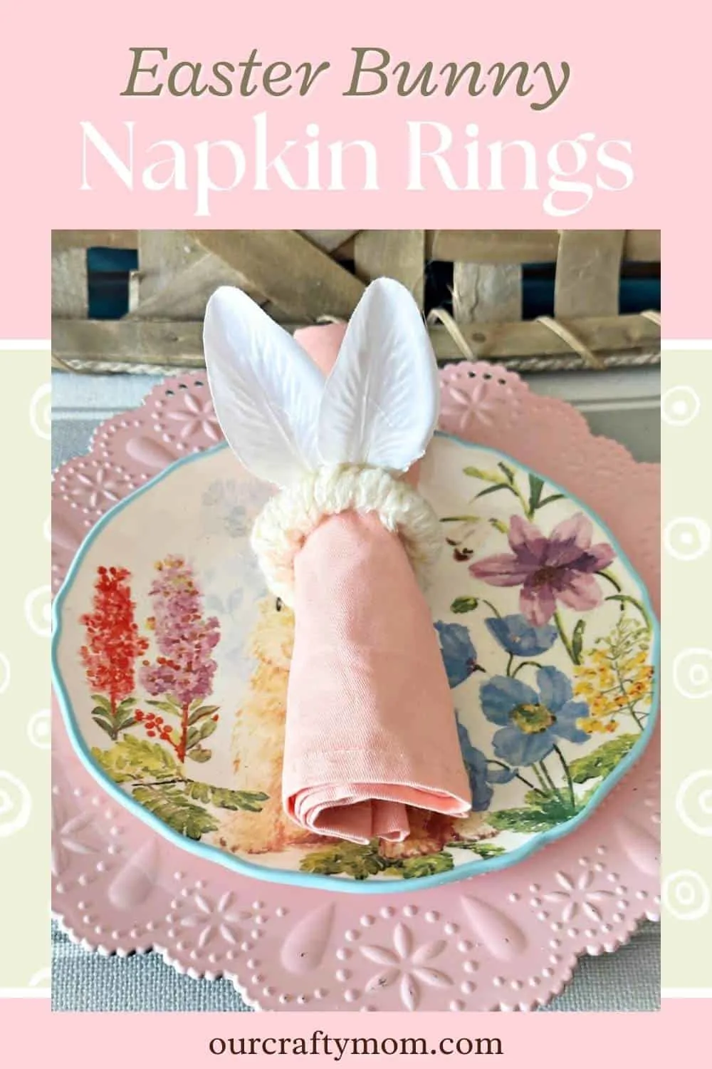 pin image with easter bunny napkin rings on plate
