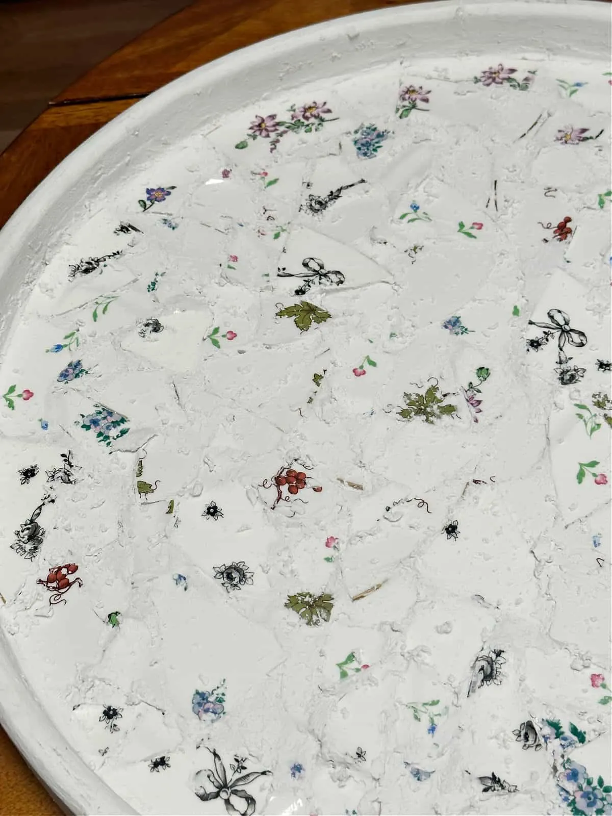 close up of broken plate mosaic table
