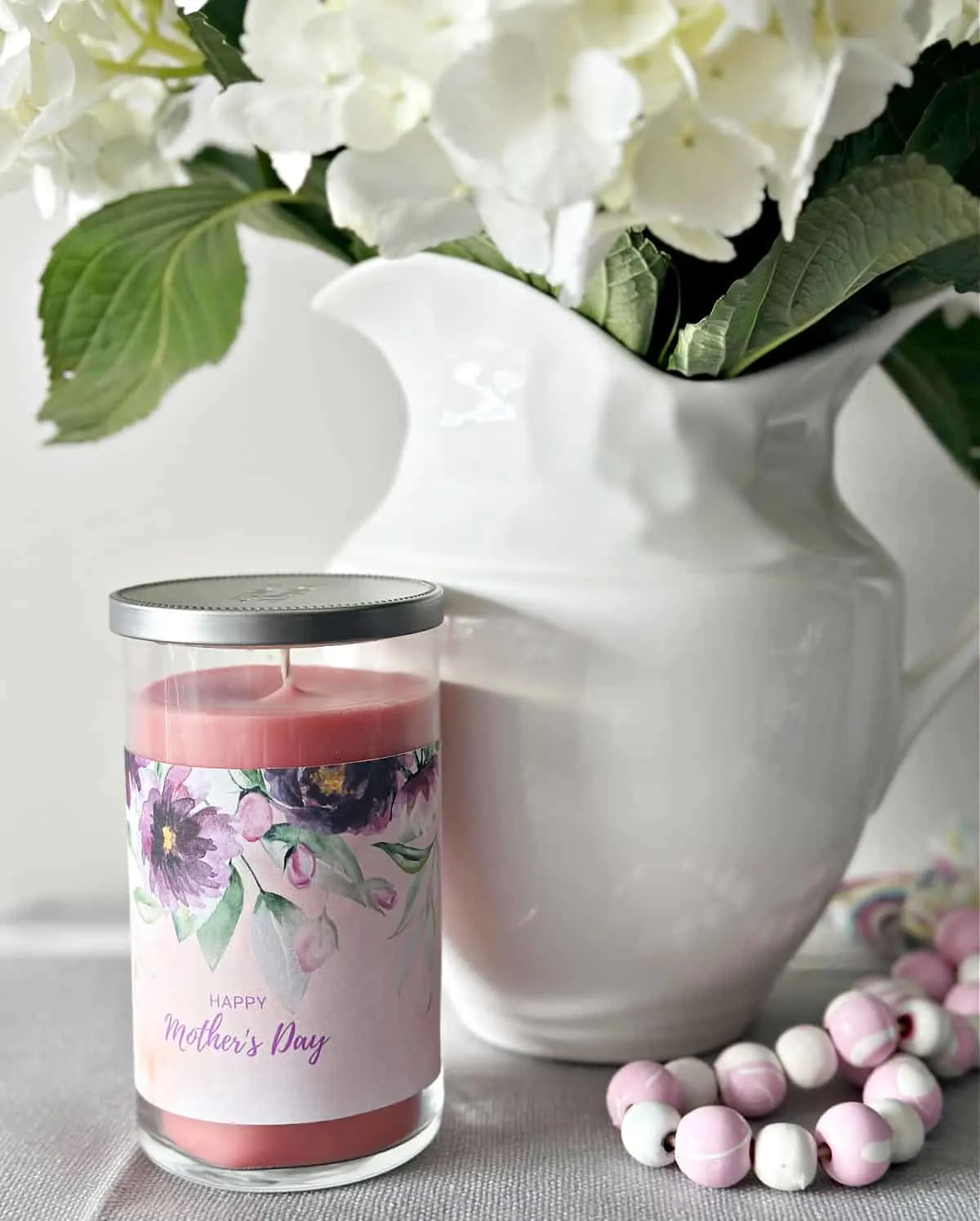 free printable candle label with hydrangeas
