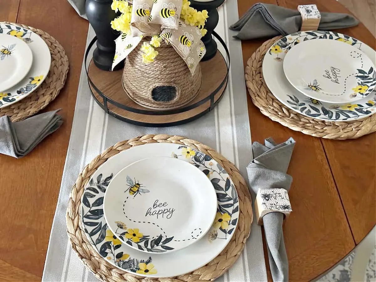 bee themed dollar tree dishes with Decocrated