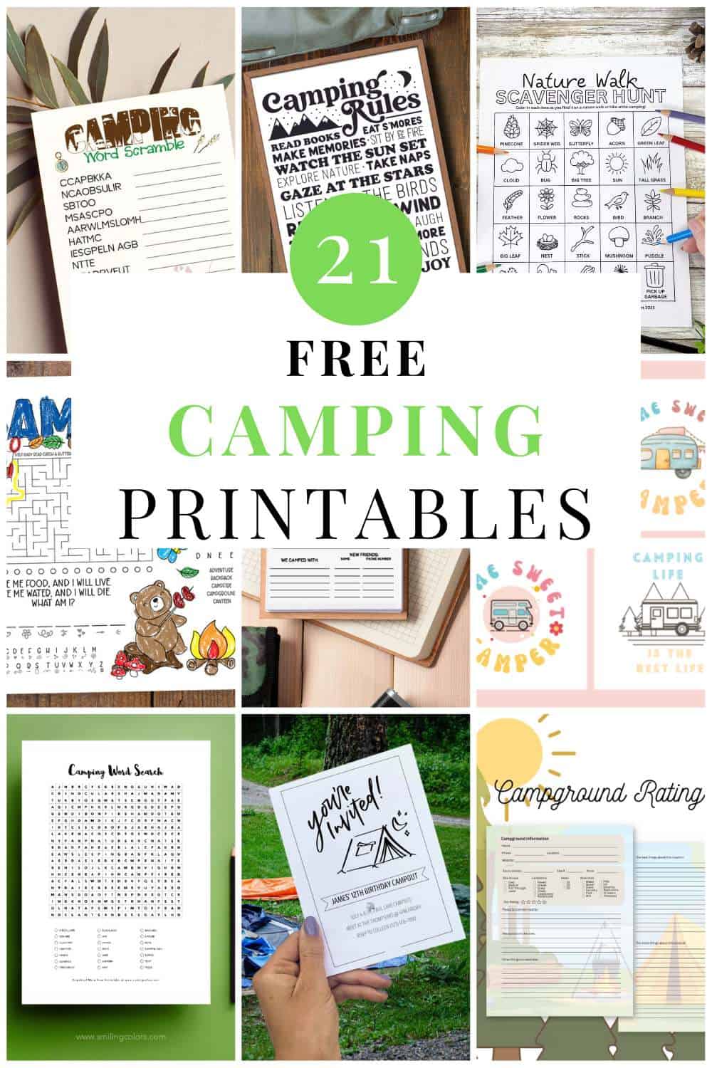21 free camping printables pin collage