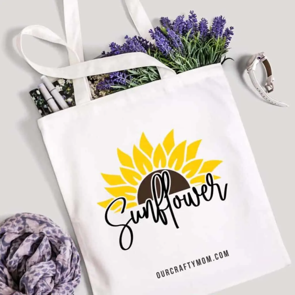 sunflower svg on tote