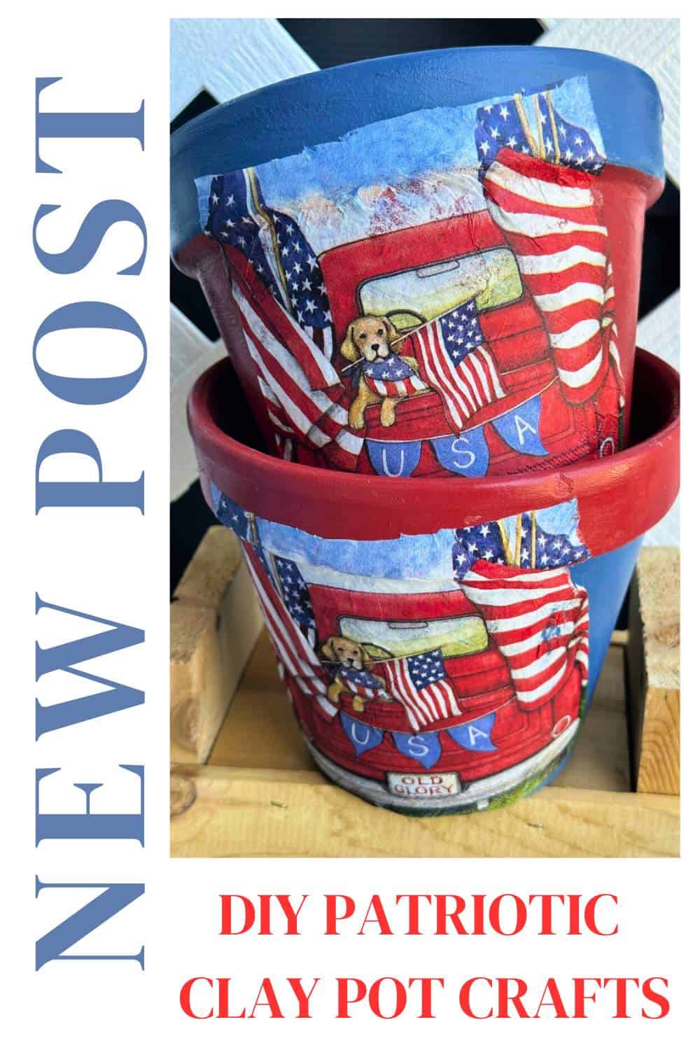 patriotic painted flower pots