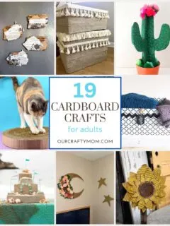 feature image collage with diy cardboard crafts for adults