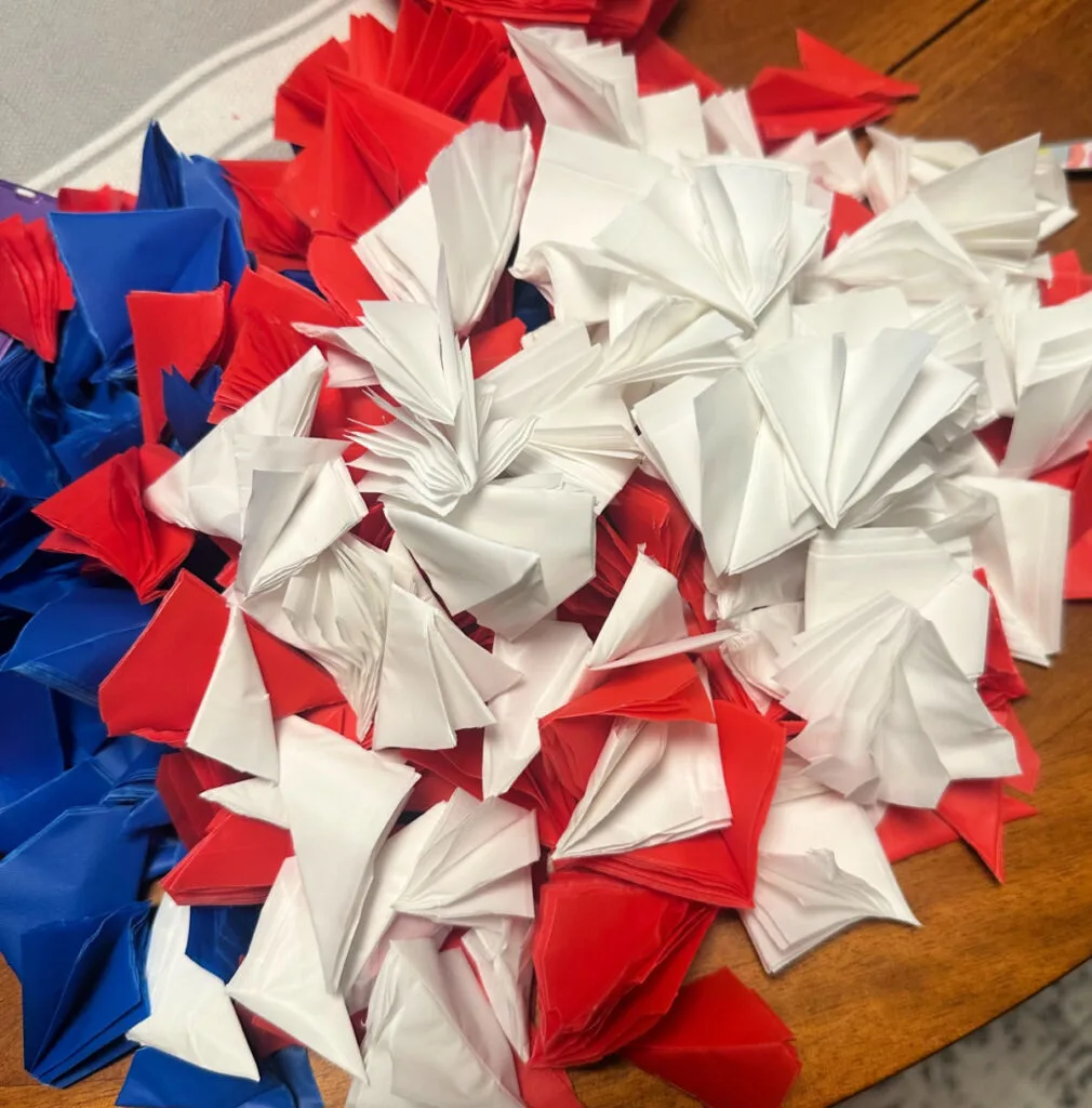 red white and blue scraps from tablecloths