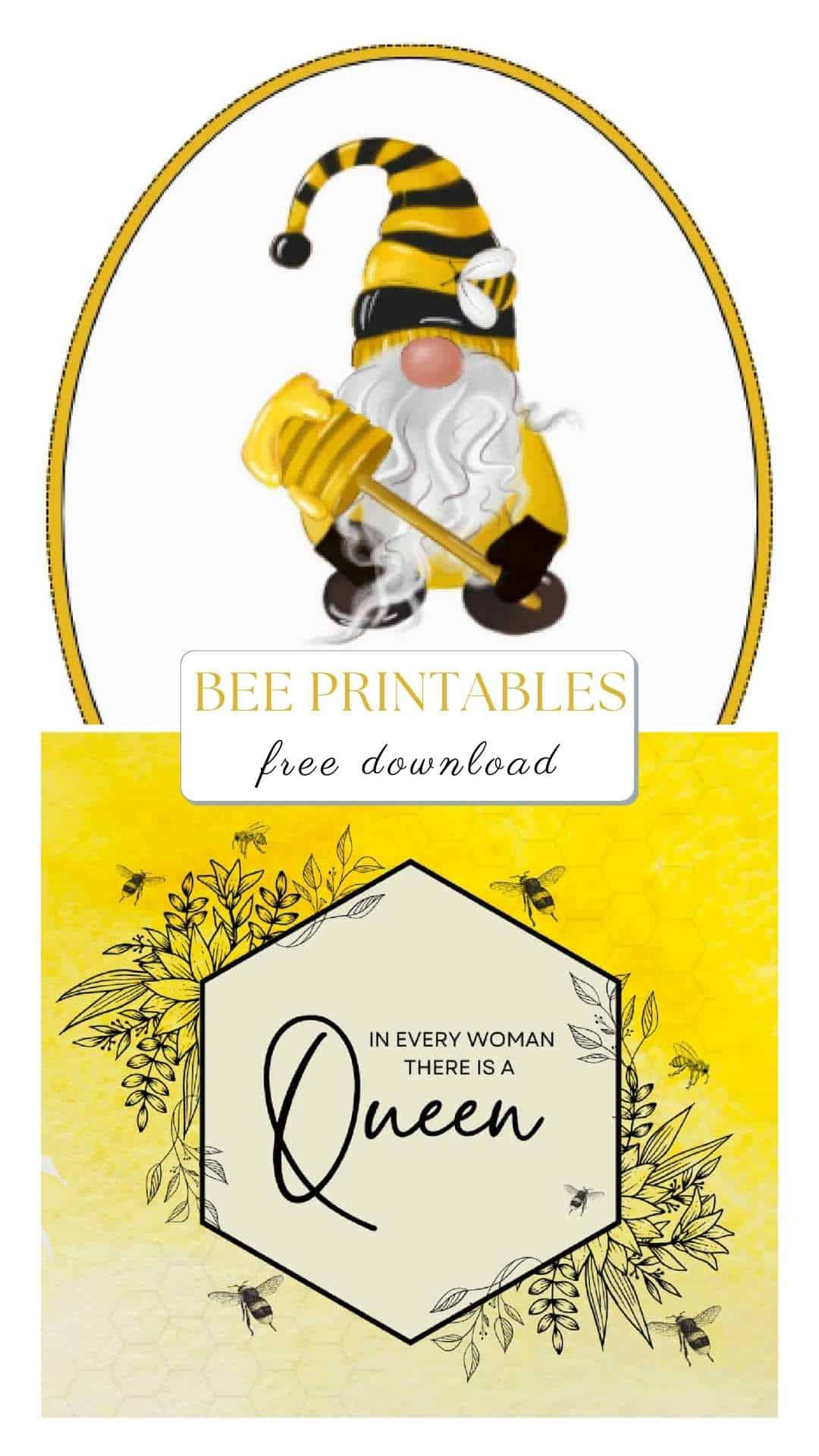 gnome bee printable and queen bee printable