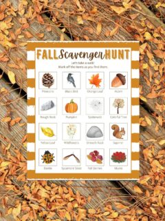 fall scavenger hunt with leaves background