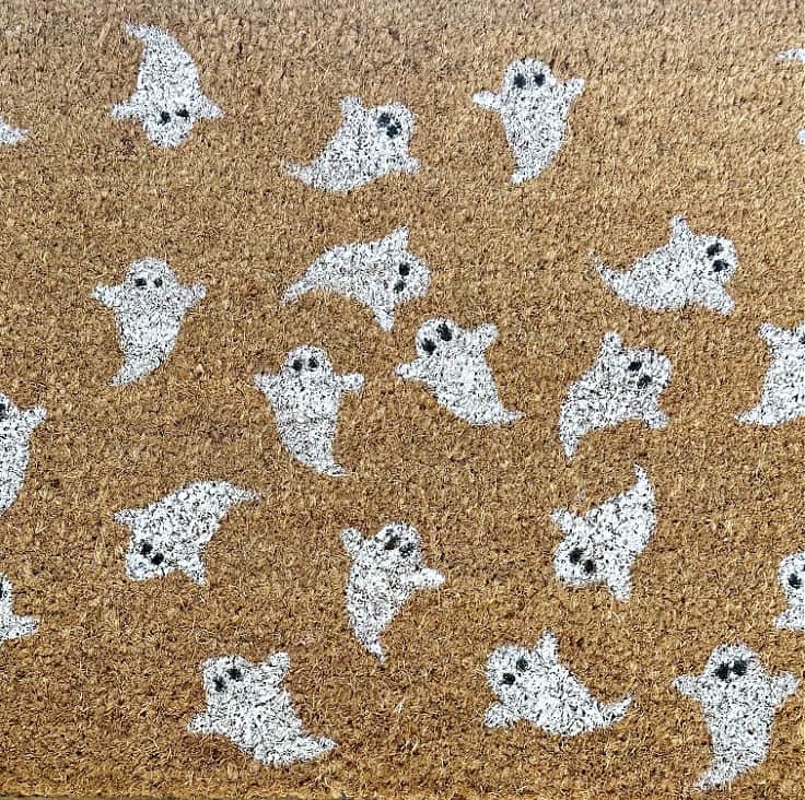 close up of ghosts on coir doormat