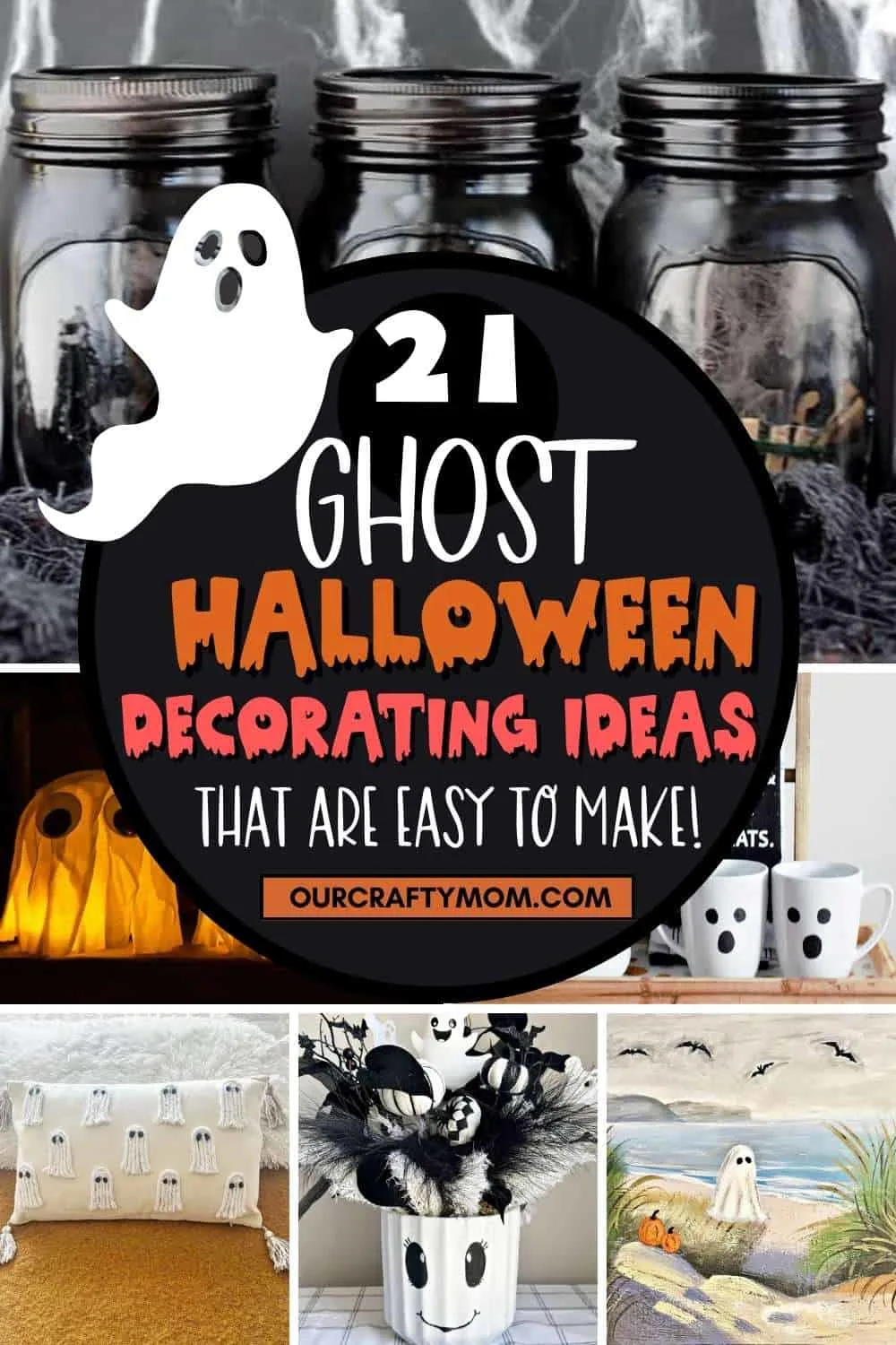 pin collage Halloween ghost decorations with text