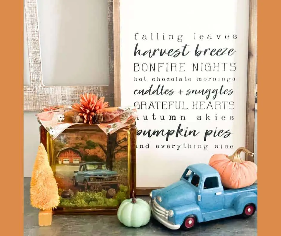fall vignette with glass block craft