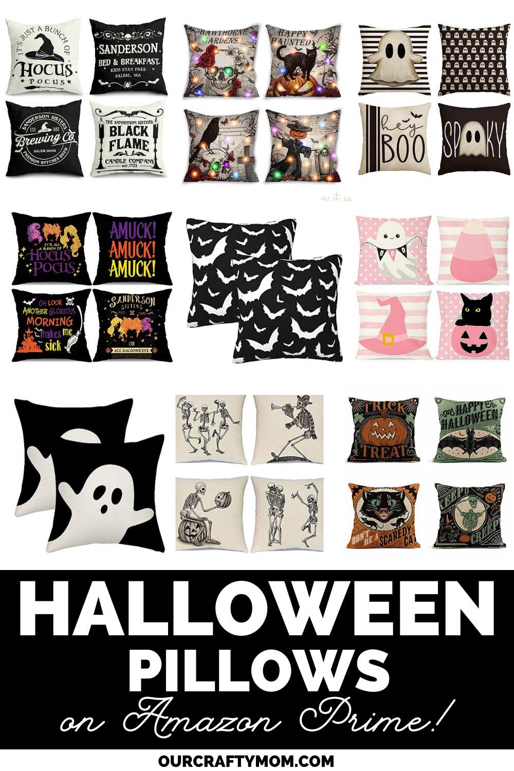 Halloween pillows on Amazon pin collage