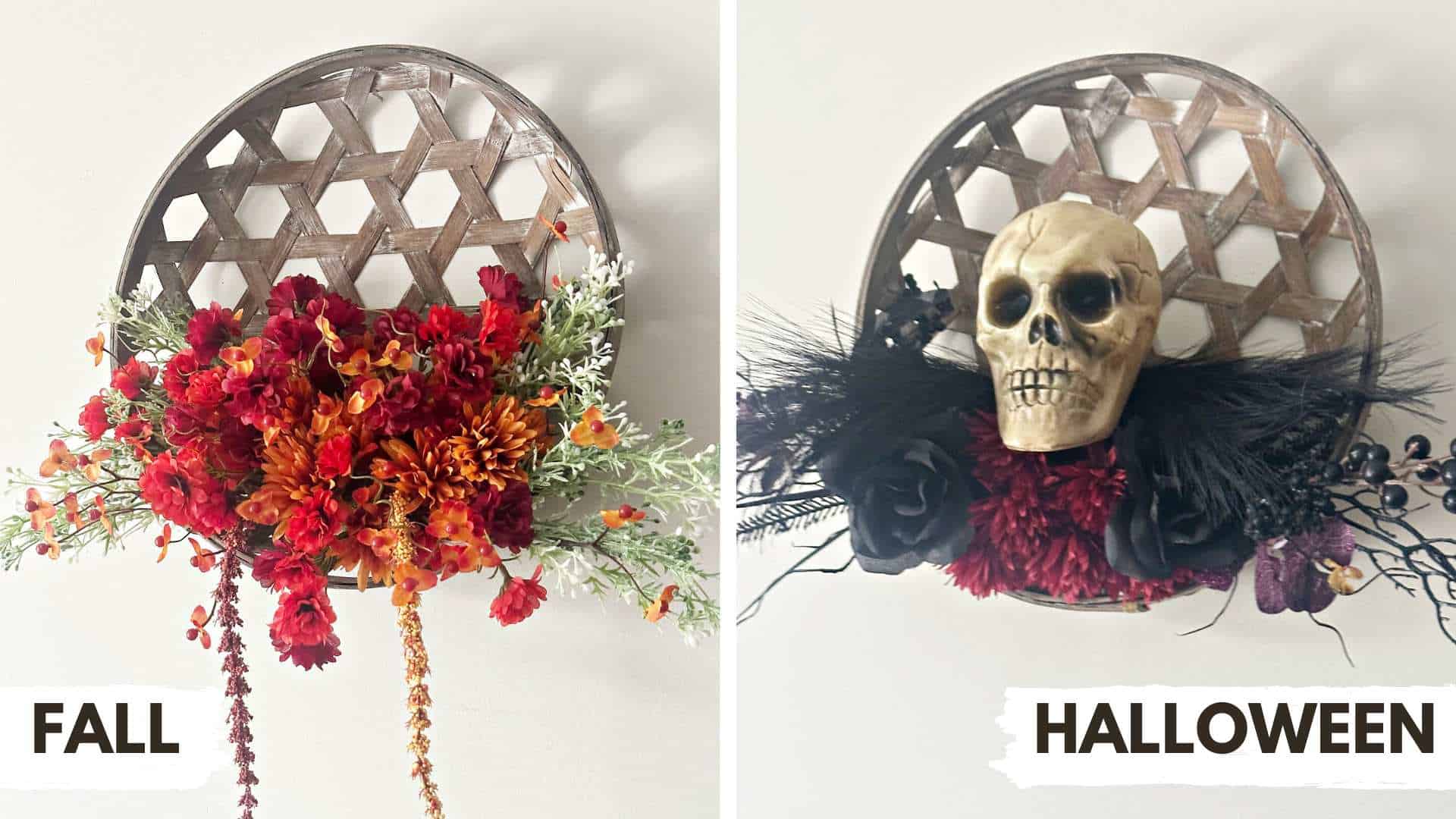 side by side fall halloween wreath