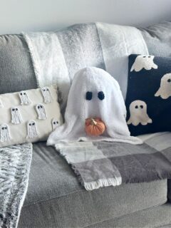 diy ghost pillows on sofa