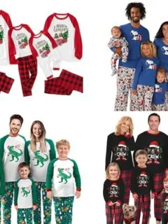 collage of family pajamas