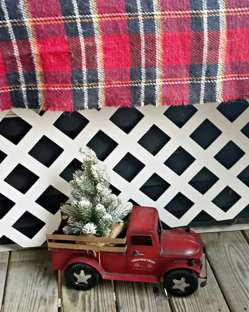 red truck on balcony