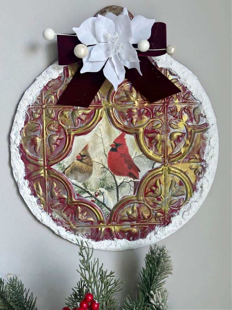 dollar tree christmas wreath on wall