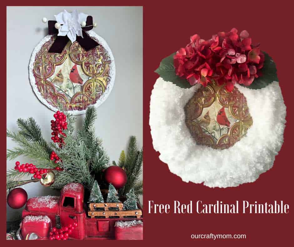 dollar tree christmas wreath with red cardinal
