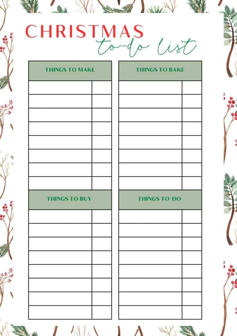 Set of 4 Printable Christmas List Ideas to Download Free!