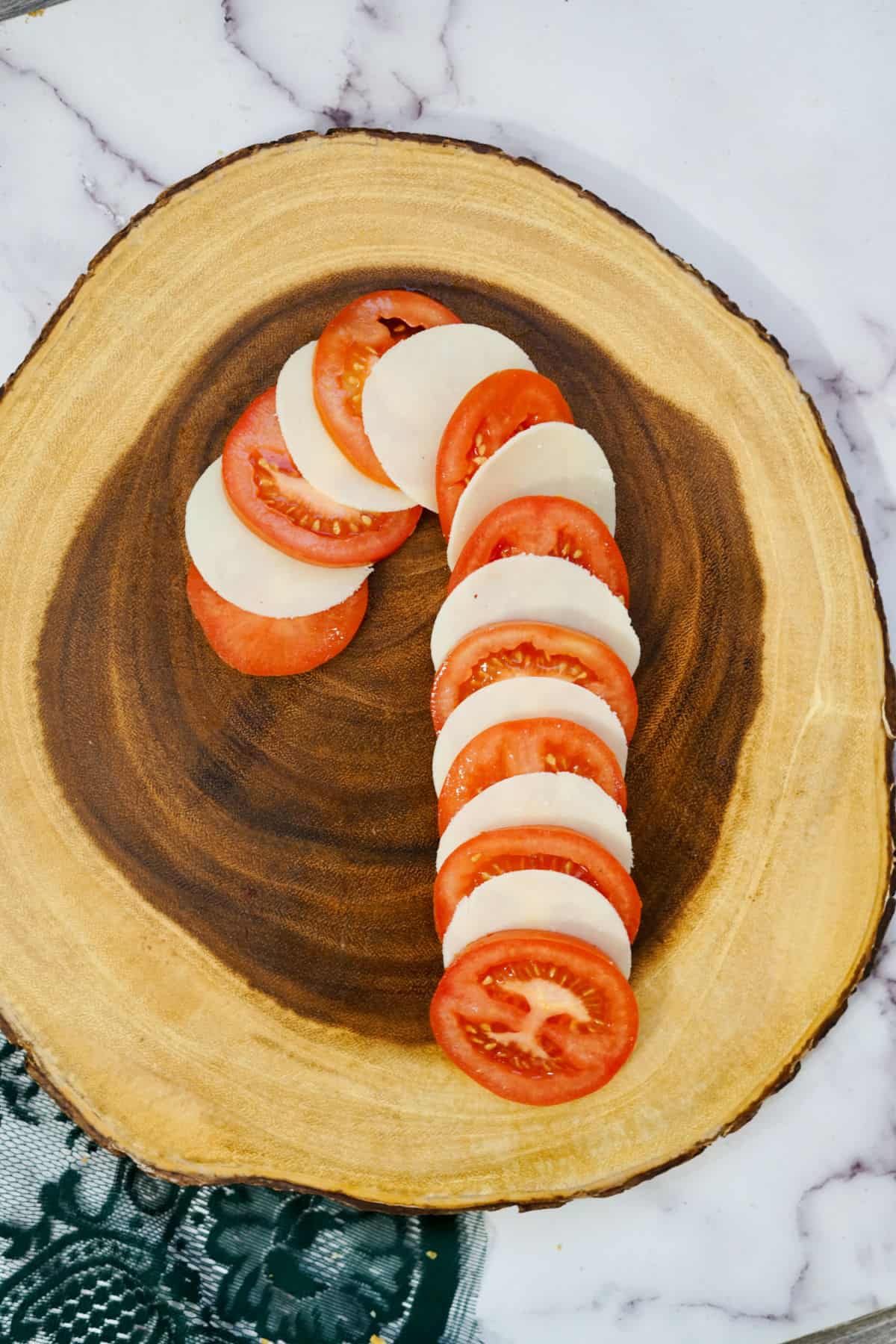 slices of tomato and mozzarella