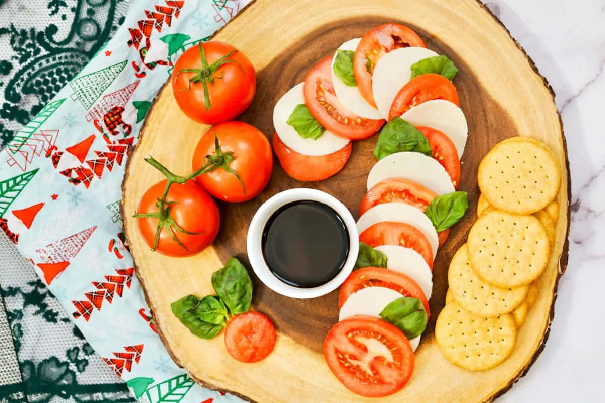 candy cane caprese board on platter