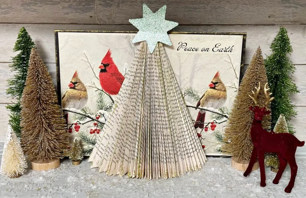 Christmas tree folded book art on hutch