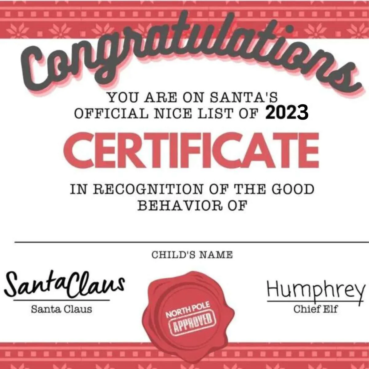 santas good behavior certificate printable