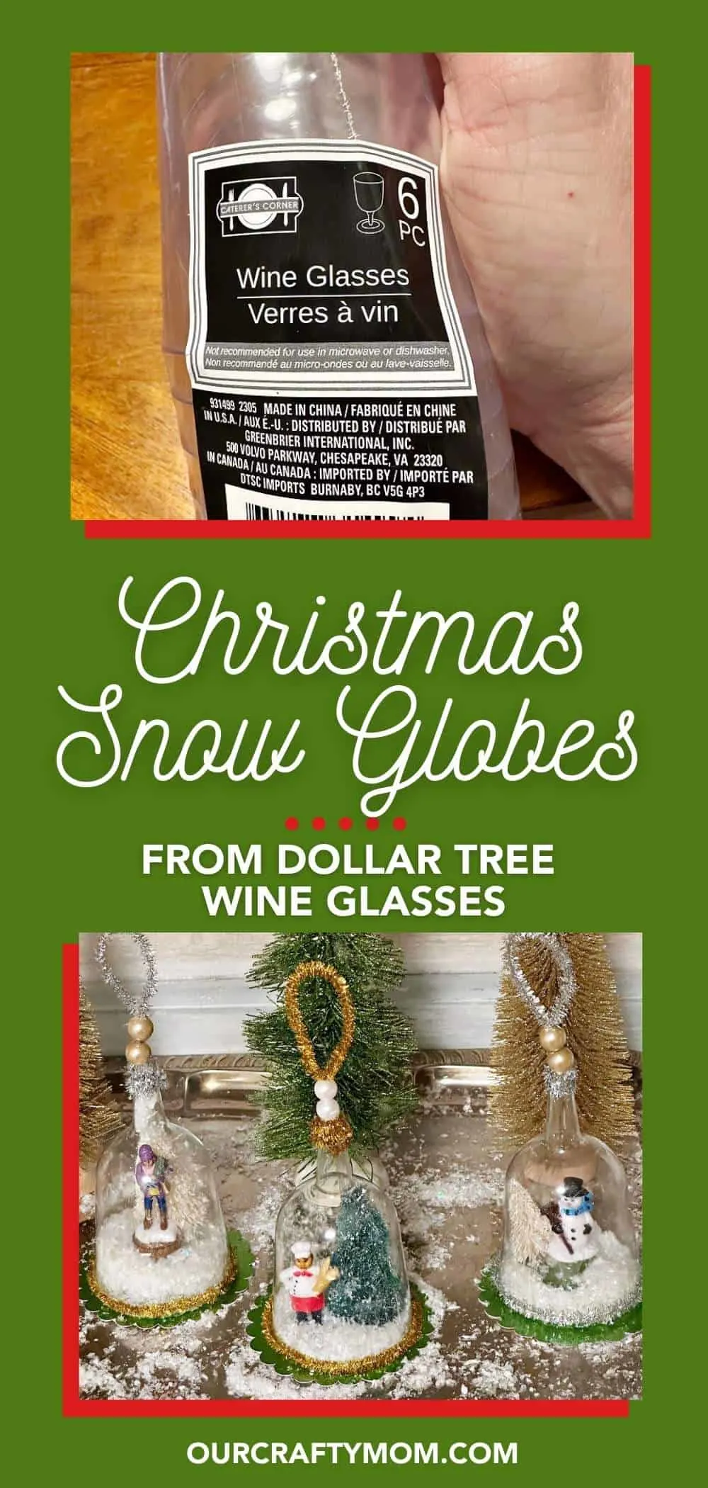 wine glass snow globe ornaments