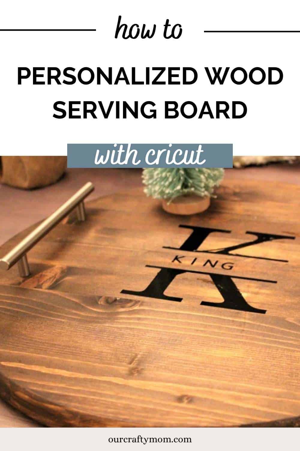 wood serving board pin with text