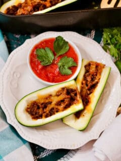 Air fryer zucchini taco boats on plate