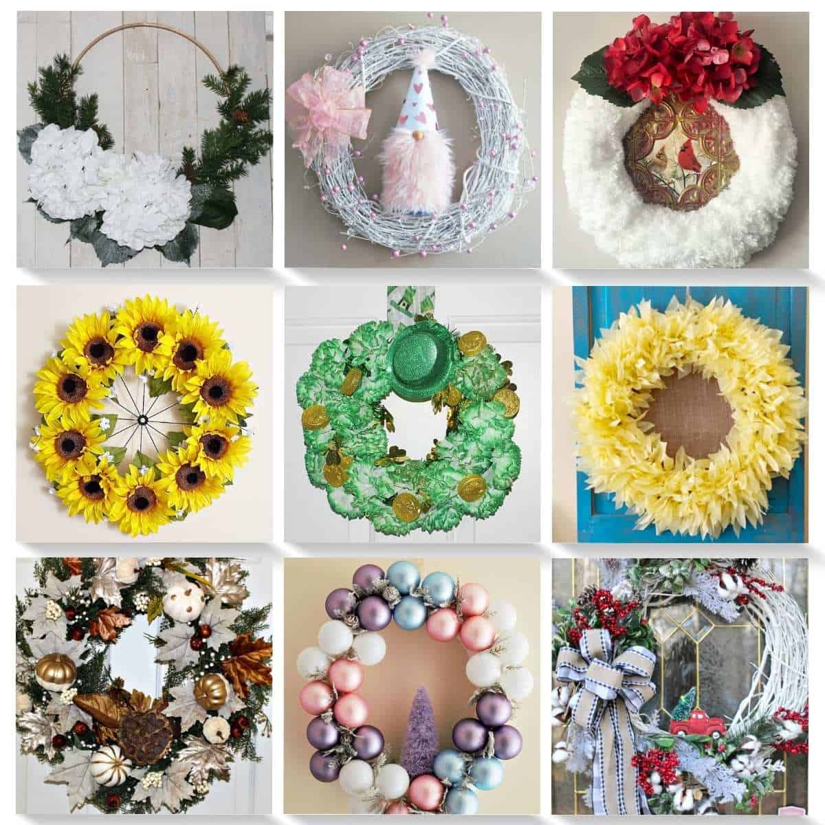 collage of 9 diy wreaths for front door
