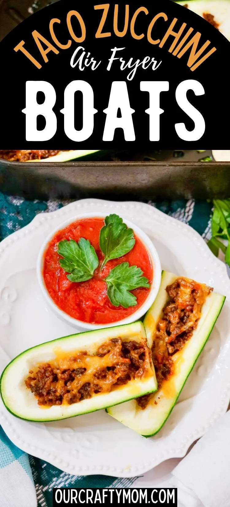 cooked Air Fryer Taco Zucchini Boats pin collage