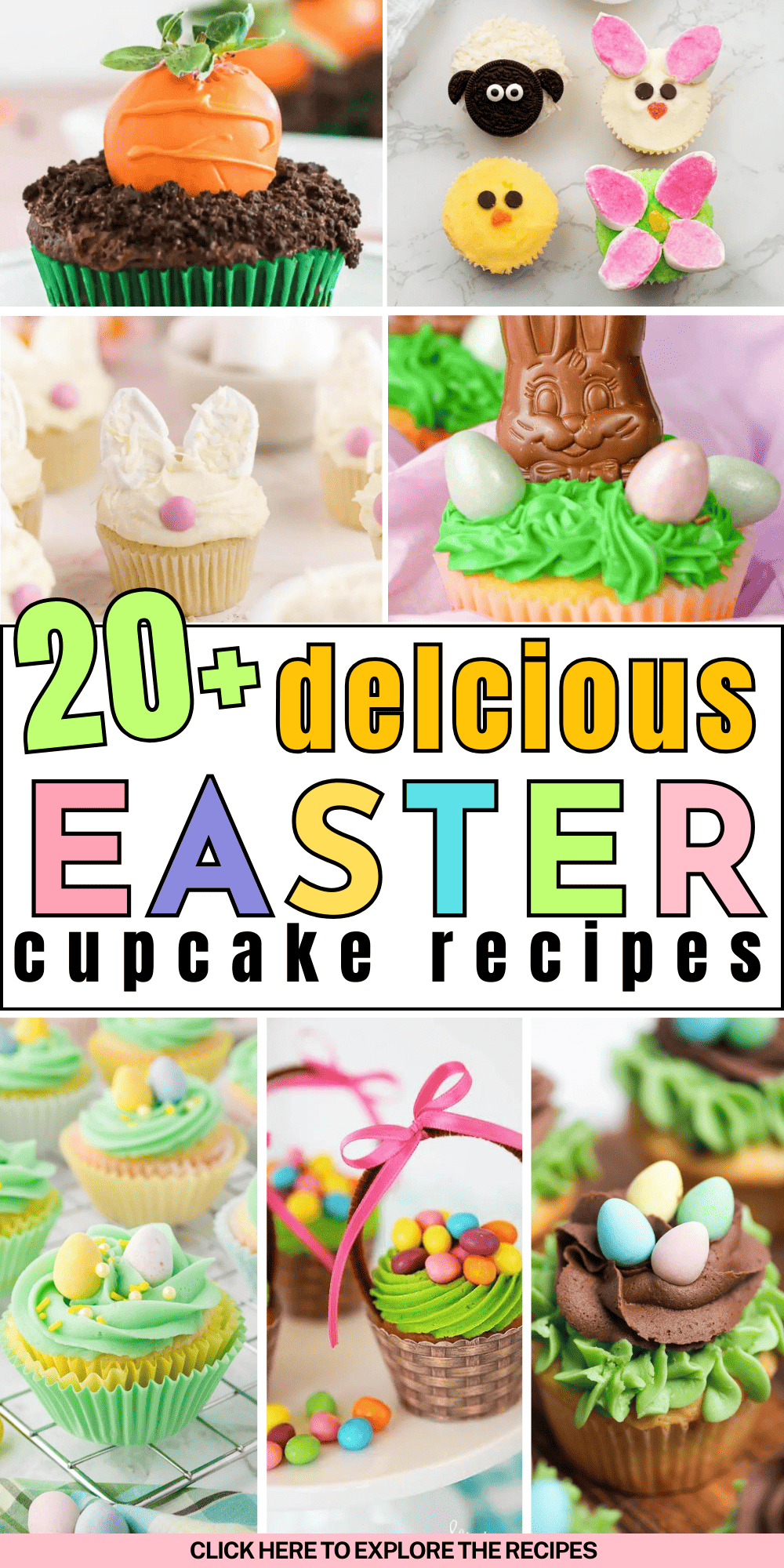 pin collage with text Easter cupcakes